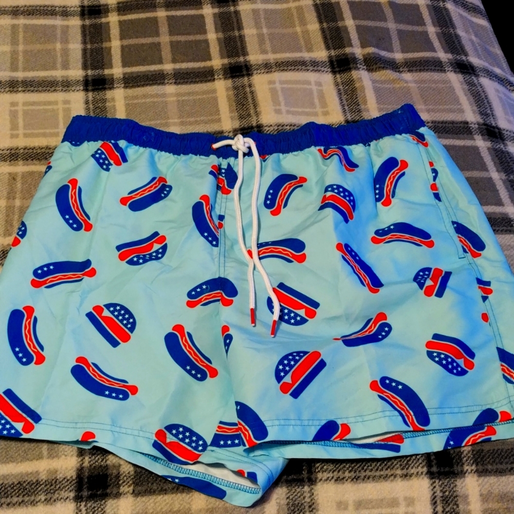 Patriotic Hotdog Above the Knee Swimming Shorts